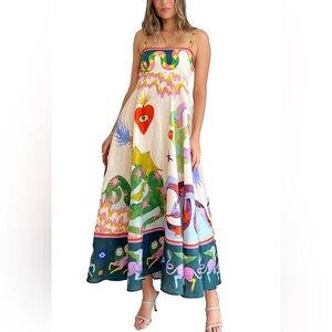 Colorful Mixed Tribal Print Flowy Maxi Dress Spaghetti Straps size large